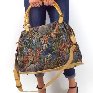 Floral Tapestry Bag with Bamboo Handles